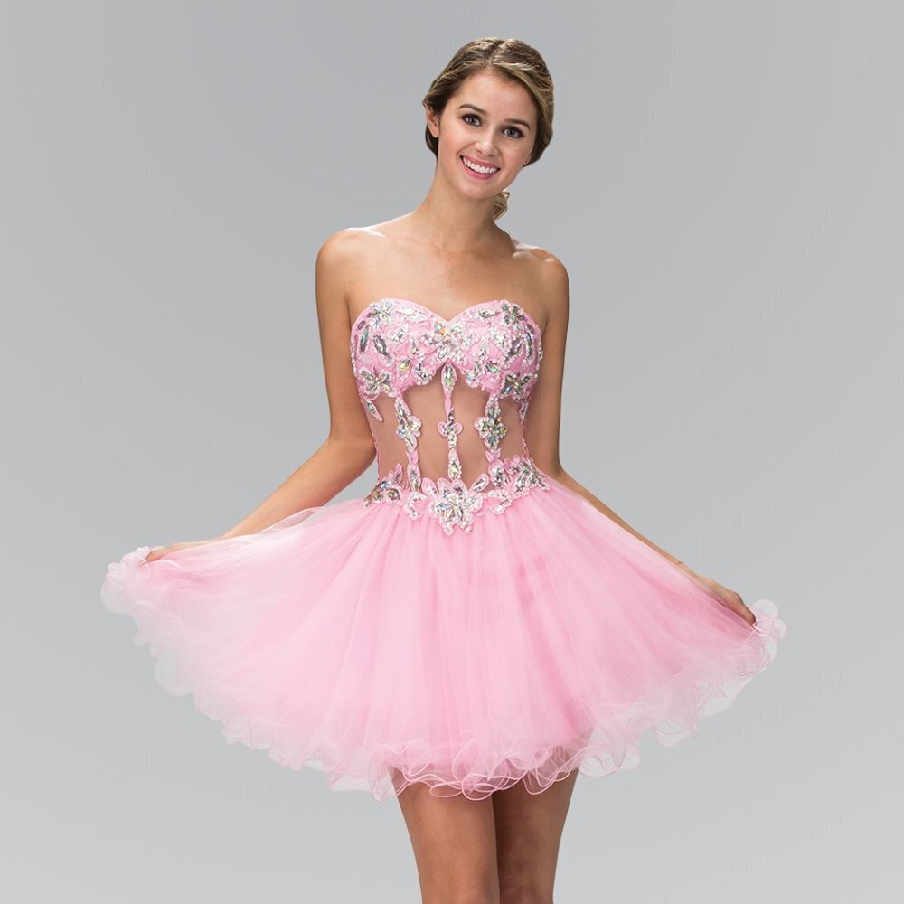 NEW SHORT OFF THE SHOULDER SLEEVELESS TULLE EMBROIDERED SEQUINS DRESS GL GS1106